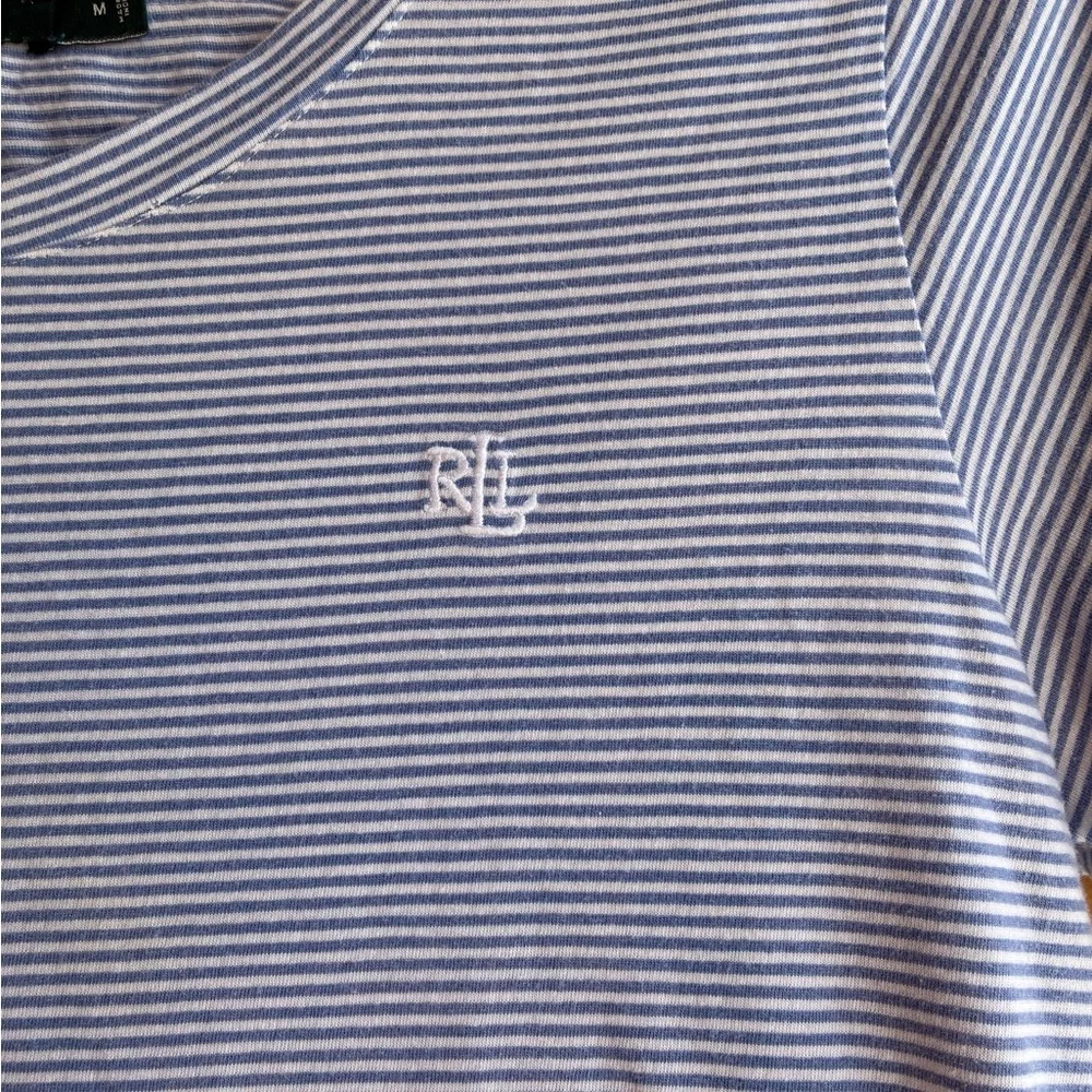 Lauren Ralph Lauren Blue and White Striped Cotton Pajama Set Size Medium - Picture 2 of 6